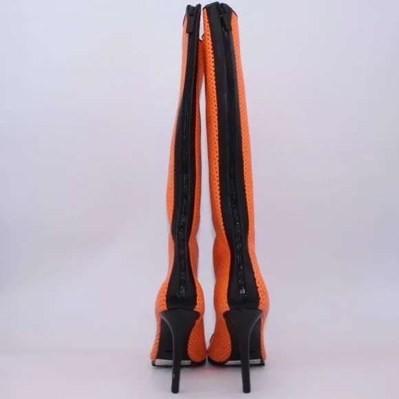 Michael Kors Perforated Leather Abigail Runway Boots Orange/Black Size 40 New - Picture 8 of 12